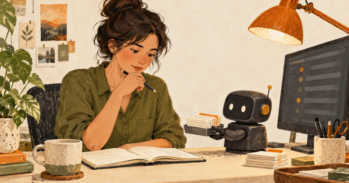 A support specialist working alongside a small desk assistant that helps organize information